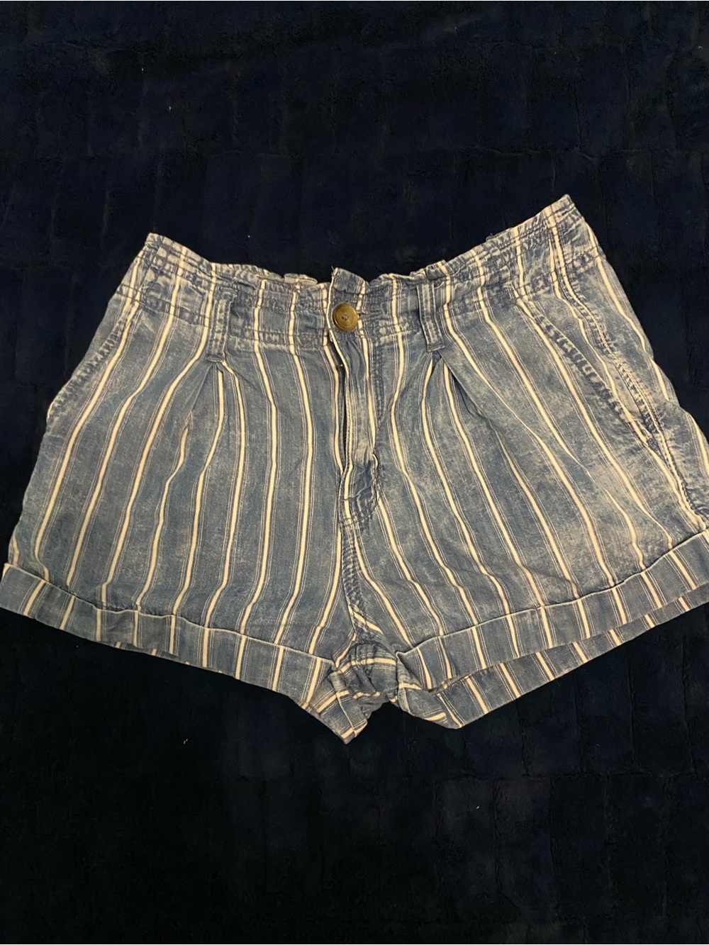 American Eagle Outfitters Blue and White Striped High-Waist Shorts